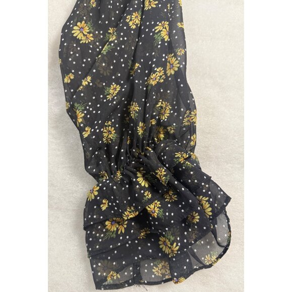 Sunflower Black Sheer S Blouse With Ruffled Neck & Long Sleeves Fairy Regency - Picture 5 of 10